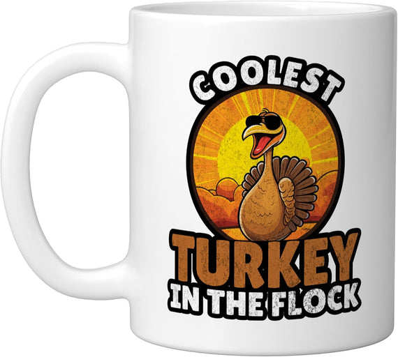 Coolest Turkey Flock Thanksgiving Ceramic Mug