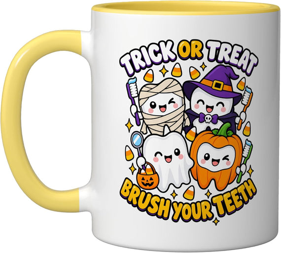 Trick or Treat Brush Teeth Dentist Halloween Funny Dental Ceramic Mug
