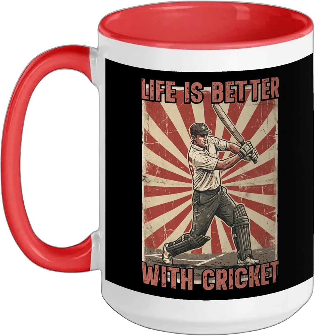 Life Is Better With Cricket Vintage Batsman Ceramic Mug
