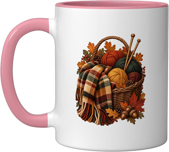 Knitting Yarn Basket Scarf Fall Craft Lover Ceramic Mug