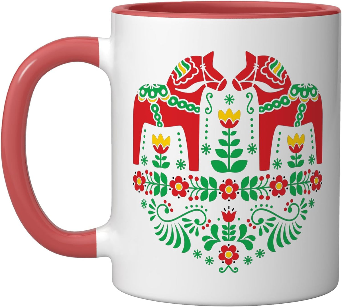 Swedish Dala Horse Folk Art Ceramic Mug
