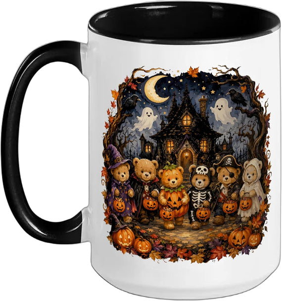 Halloween Teddy Bears Haunted House Ghost Pumpkin Ceramic Mug