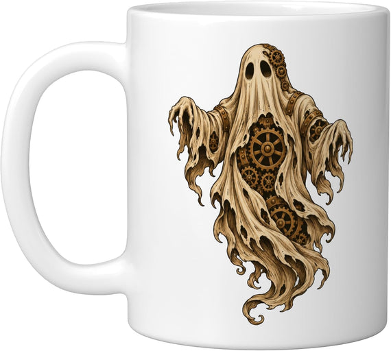 Steampunk Ghost Halloween Art White Ceramic Mug