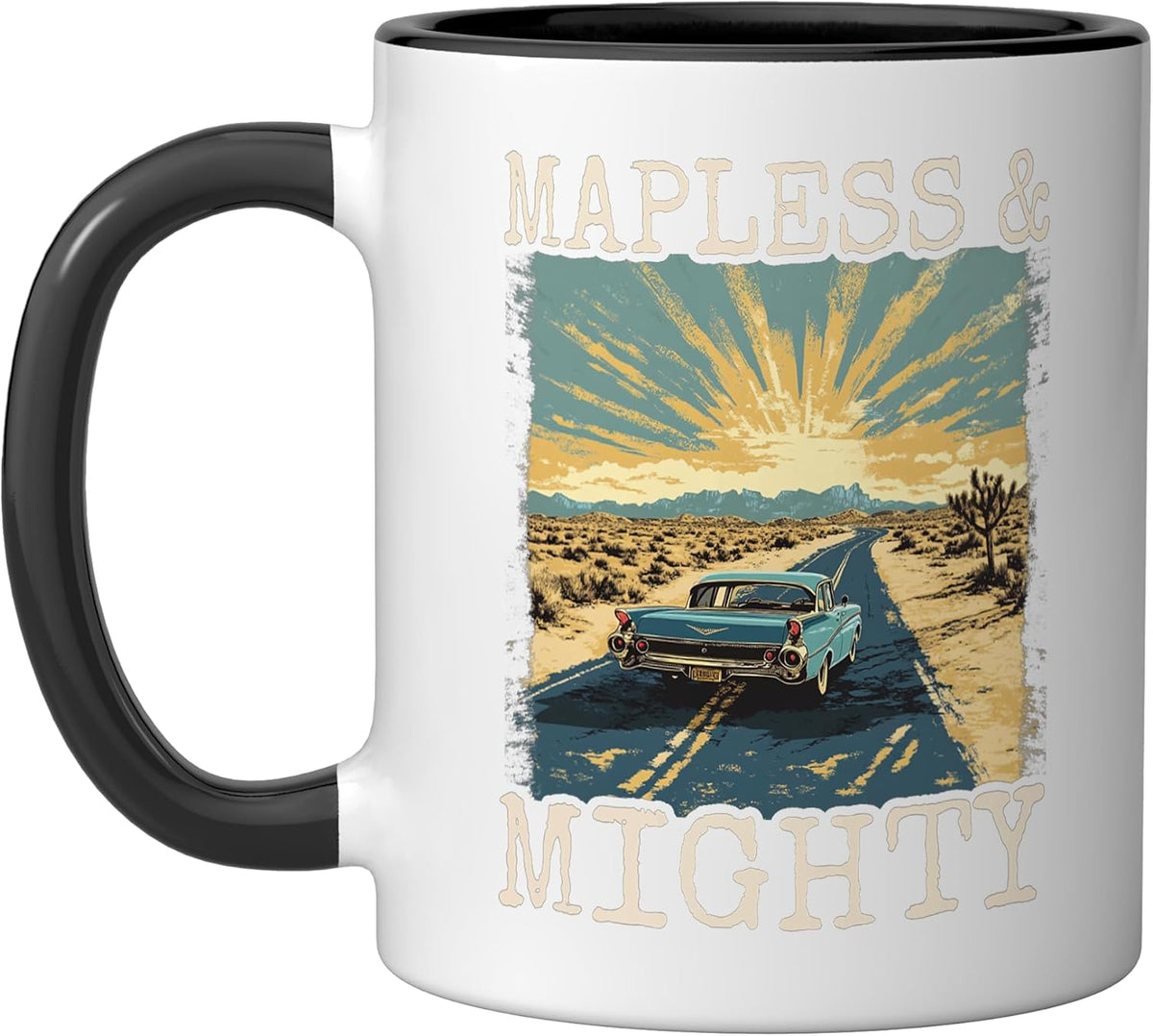 Mapless And Mighty Desert Road Trip Vintage Car Ceramic Mug