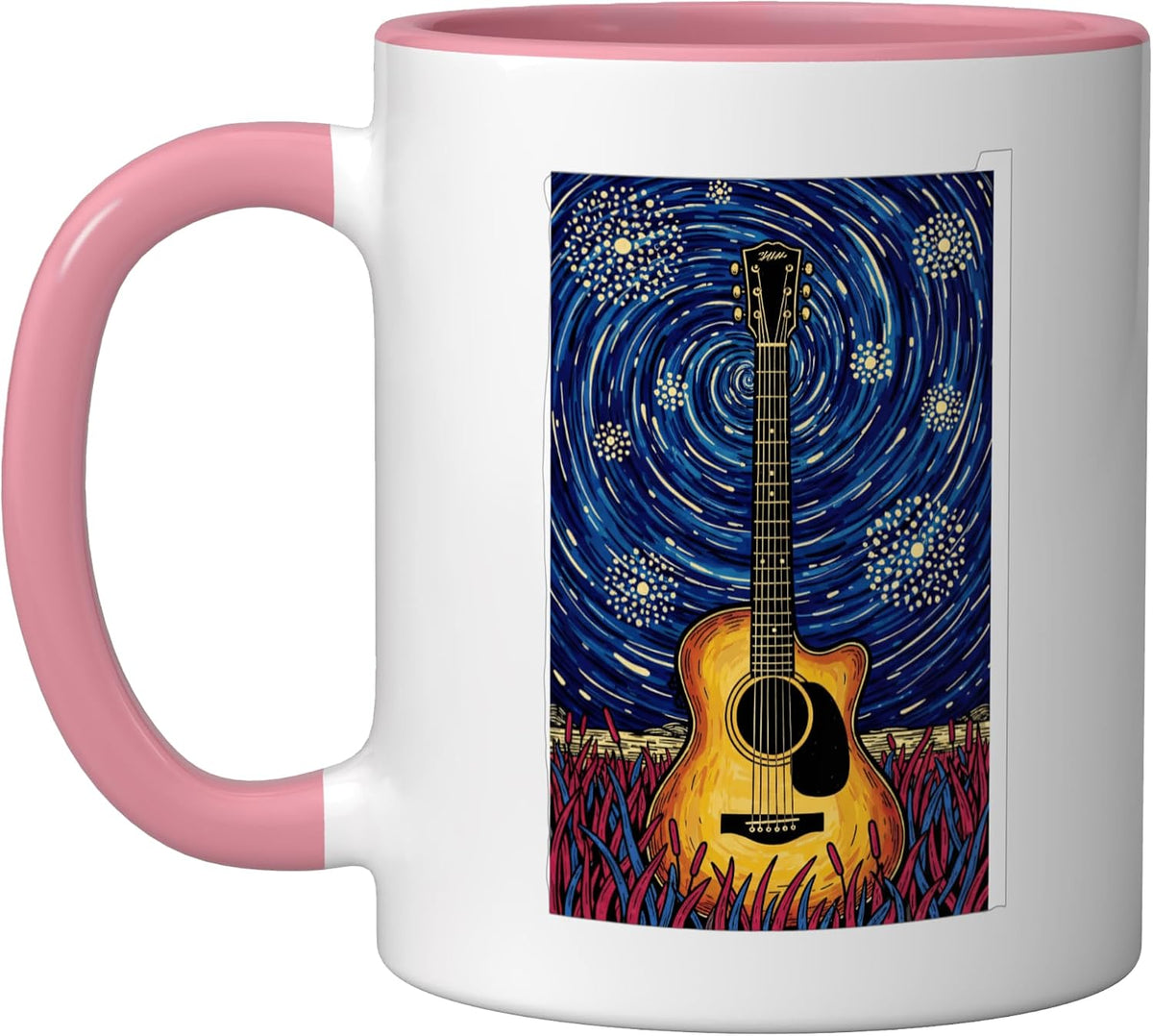 Folk Acoustic Guitar Under Starry Sky, Indie Folk Music Ceramic Mug