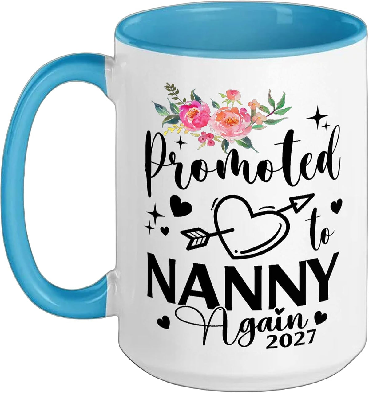 Promoted To Nanny Again 2027 Floral Hearts Ceramic Mug