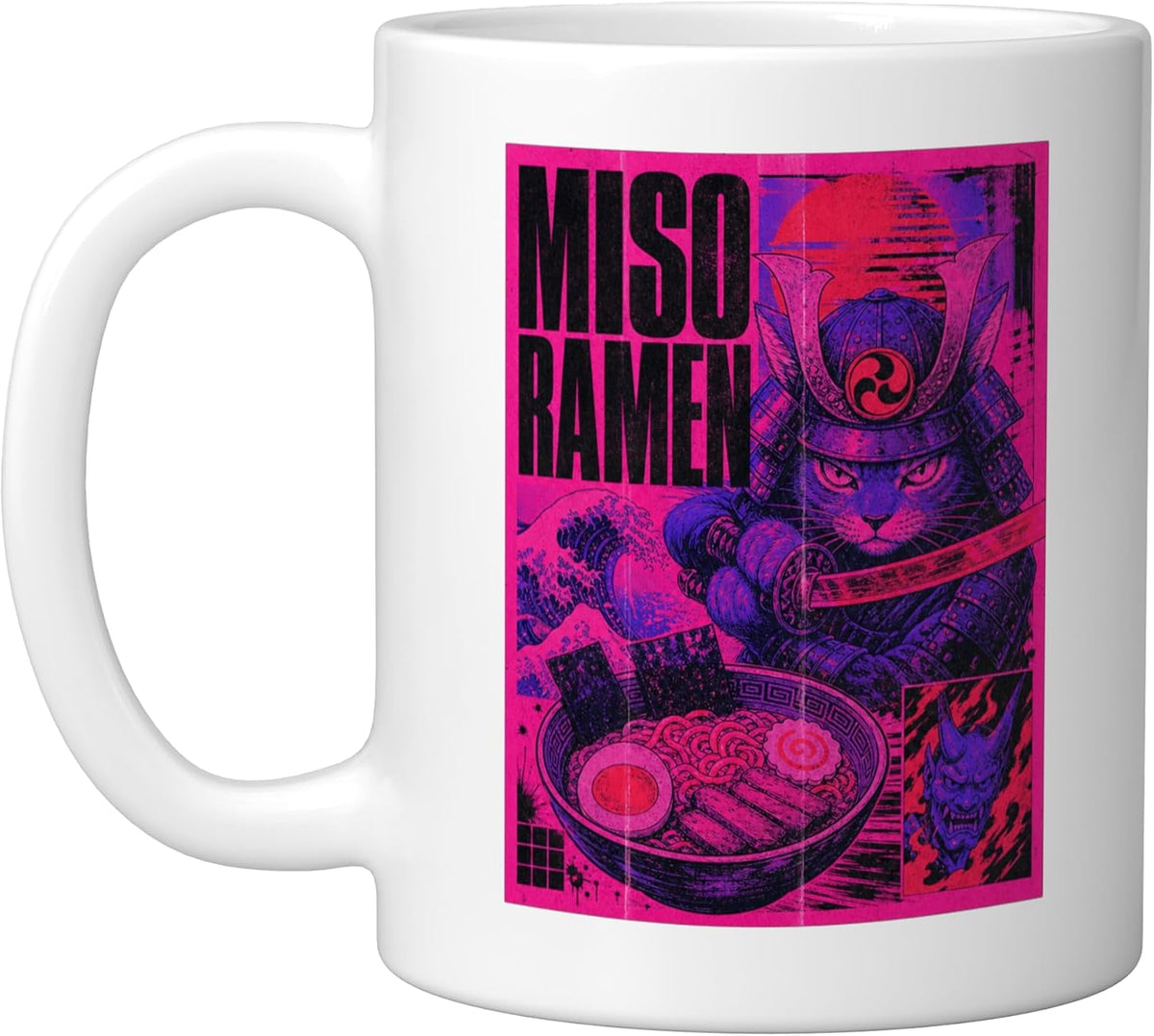Miso-Ramen Noodles Cat Japan Graphic Samurai Warrior Manga Ceramic Mug
