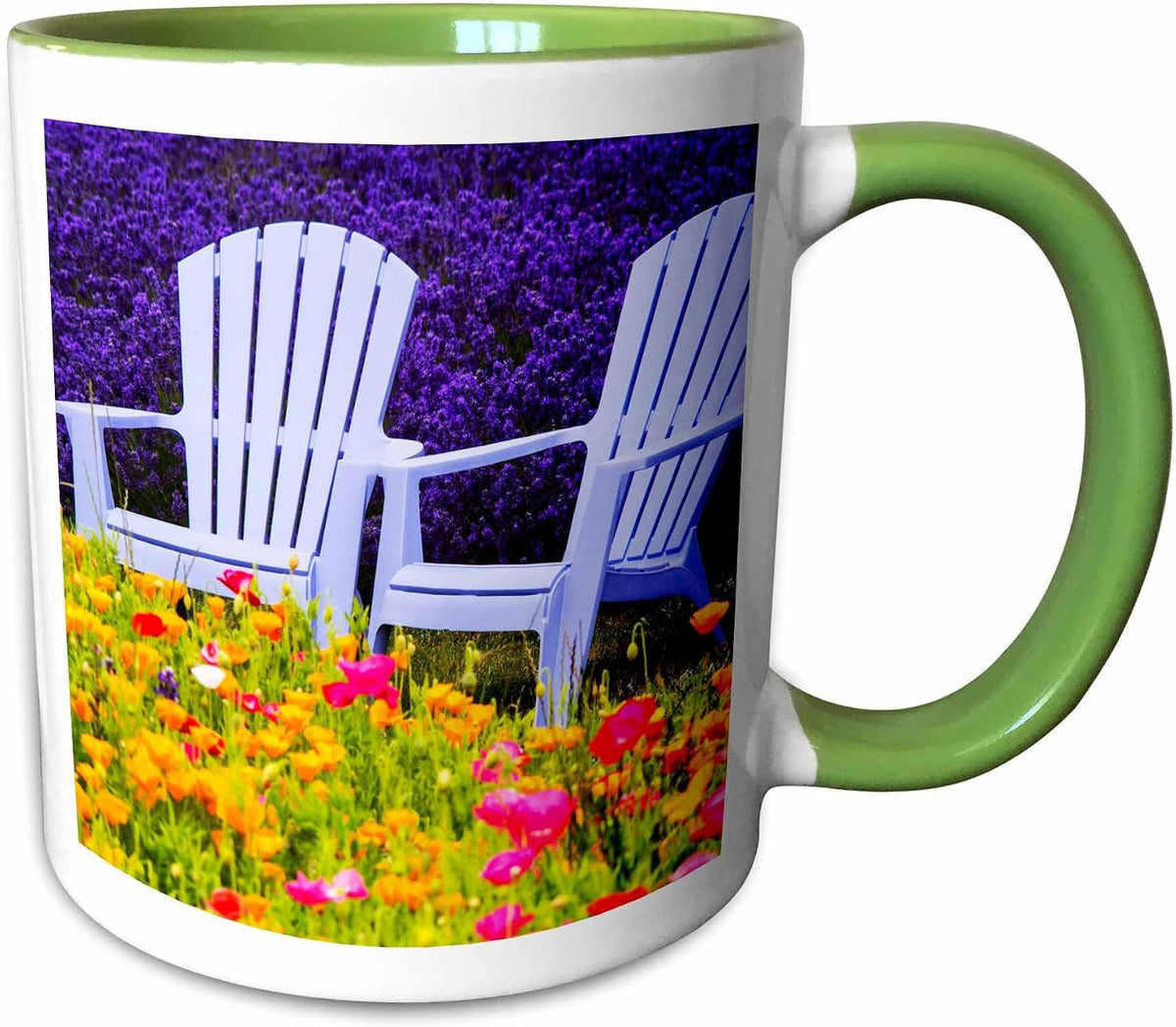Usa, Washington, Adirondack Chairs In Field Ceramic Mug