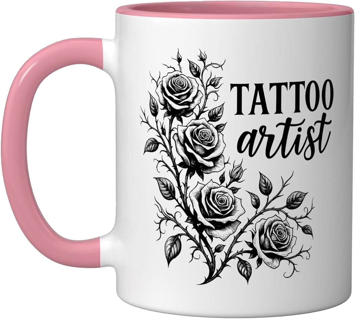 Tattoo Artist, Fun Floral Rose Bush And Thorns Inked Ceramic Mug
