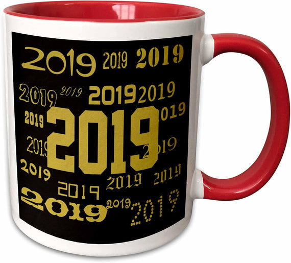 Gold 2019 Year Celebration Numbers Pattern Ceramic Mug