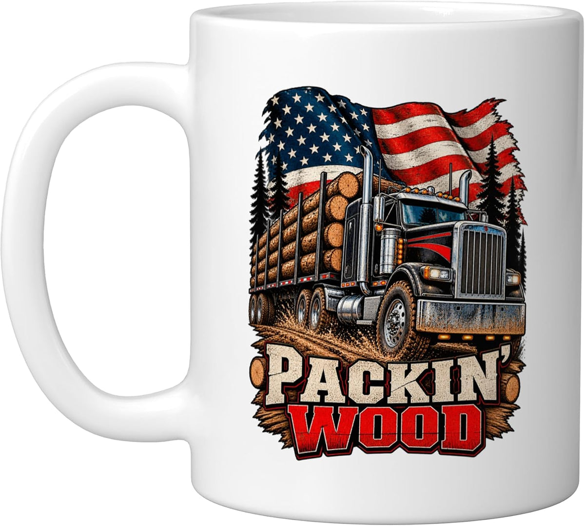 Patriotic Logging Truck American Flag Logger Timber Woods Ceramic Mug