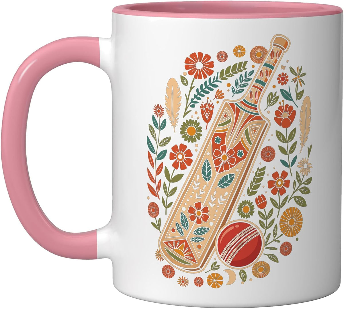 Boho Floral Cricket Bat And Ball Summer Halloween Ceramic Mug