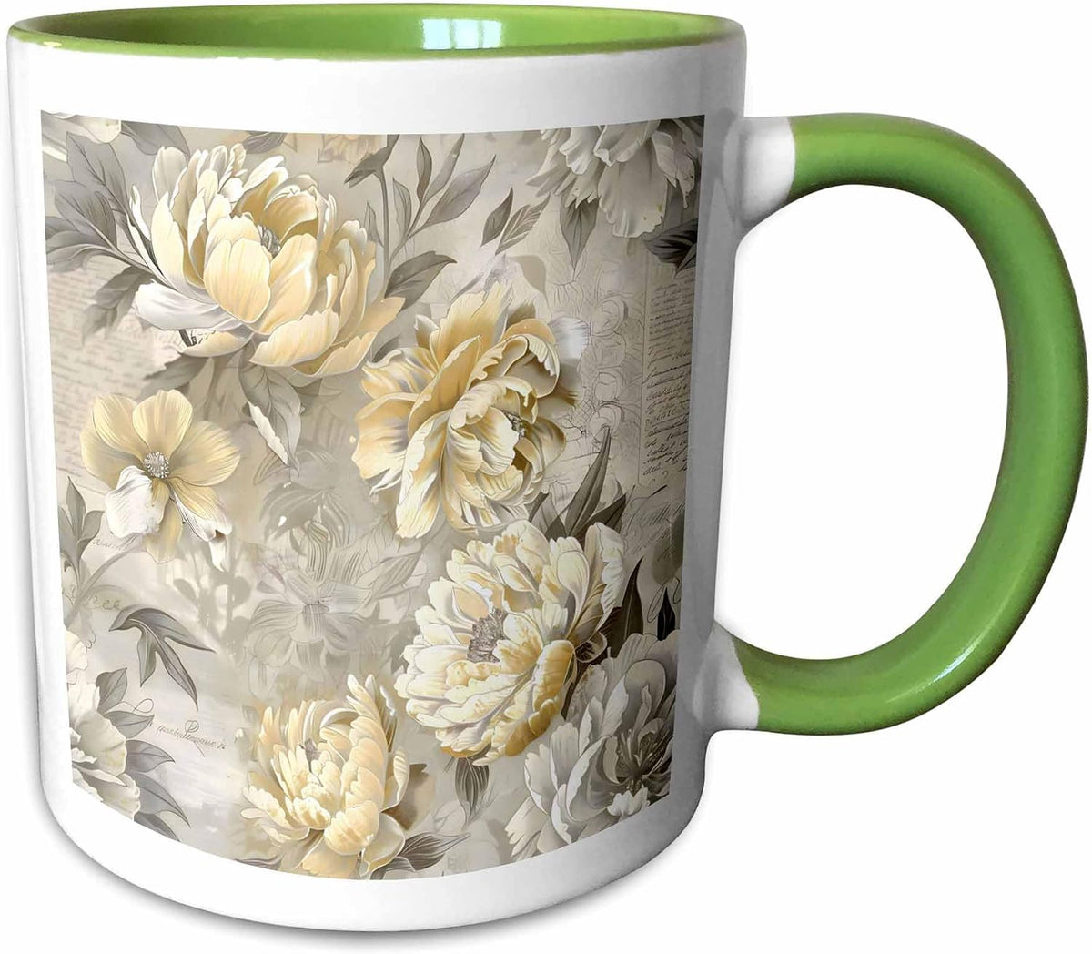 Elegant Lemon Floral Grunge Collage Pattern Ceramic Mug