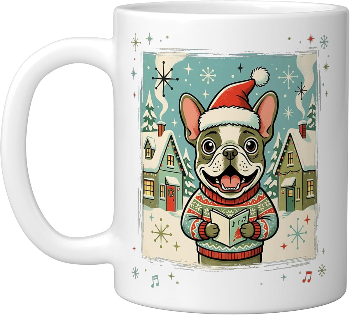 French Bulldog Frenchie Singing Carols Carolling Retro Ceramic Mug