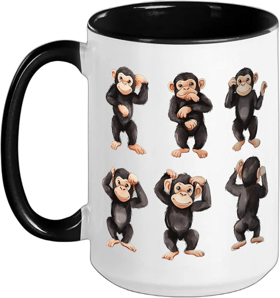 Playful Chimpanzee Poses Cute Monkey Animal Design Ceramic Mug