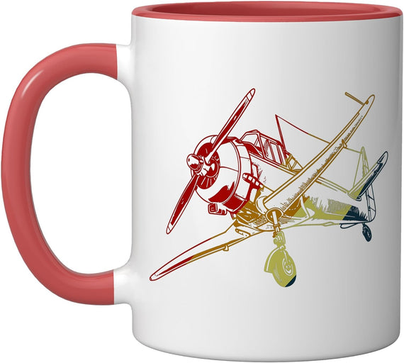 Retro Propeller Aircraft Sketch Airplanes Ceramic Mug