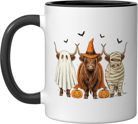 Halloween Highland Cow Costume Pumpkin Spooky Season Ceramic Mug