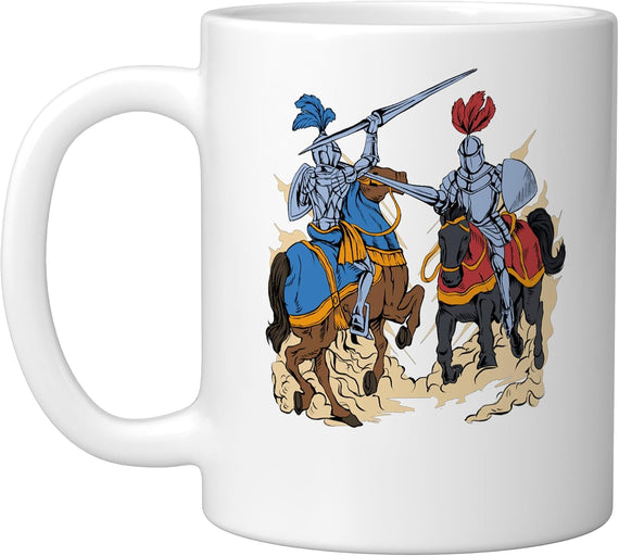 Medieval Competition On Horses - Jousting, White Ceramic Mug