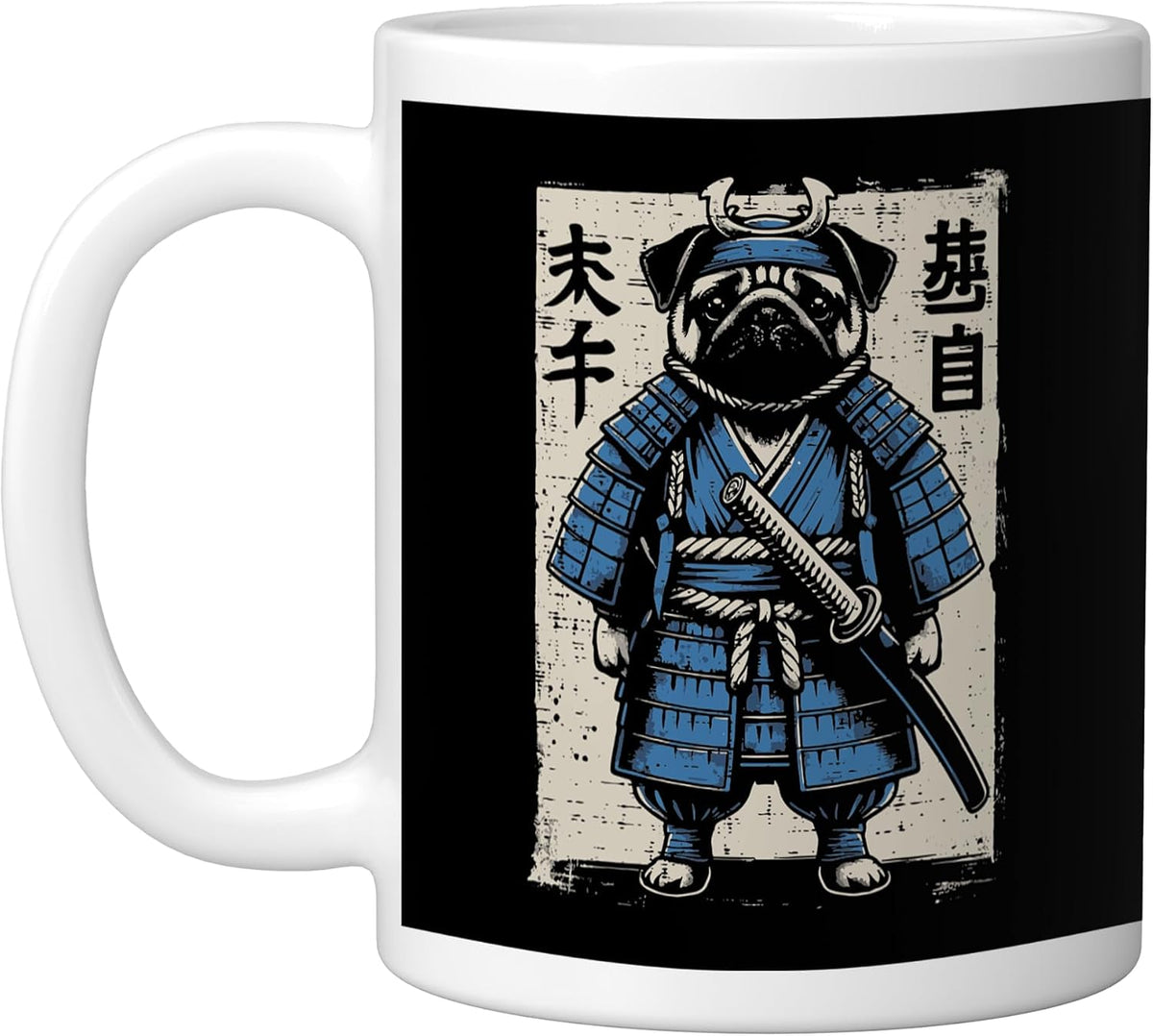 Dog Pug Samurai Funny Japanese Warrior Art Men Women Kids Ceramic Mug