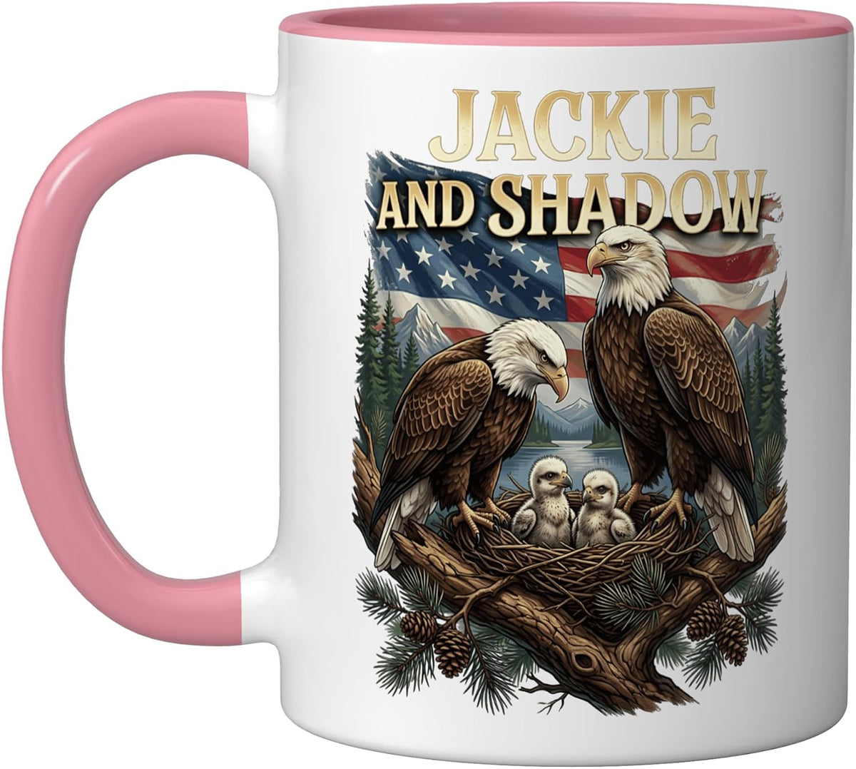 Jackie And Shadow Bald Eagle Nest With Us Flag And Ceramic Mug