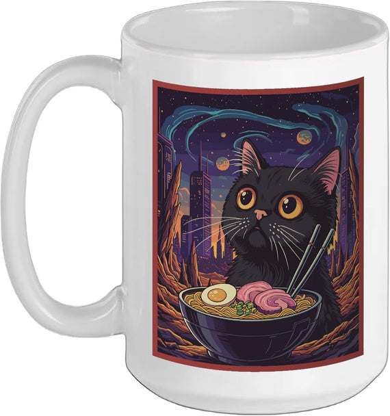 Kawaii Cat Sci-Fi Ramen Ceramic Mug