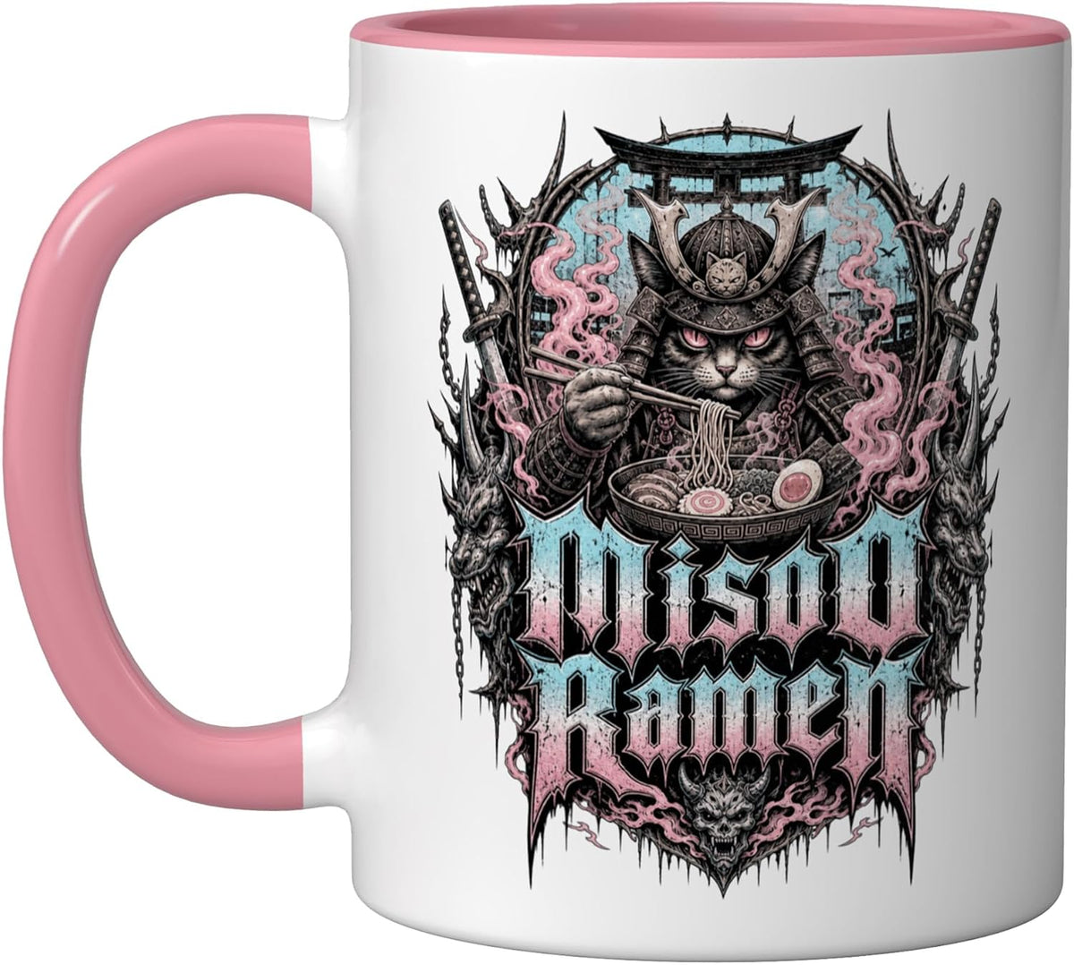 Miso-Ramen Noodles Cat Japan Graphic Samurai Warrior Manga Ceramic Mug