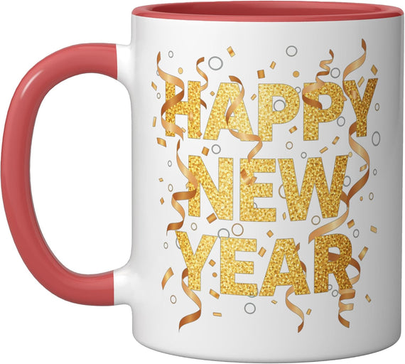 Gold Glitter Happy New Year Confetti Celebration Ceramic Mug