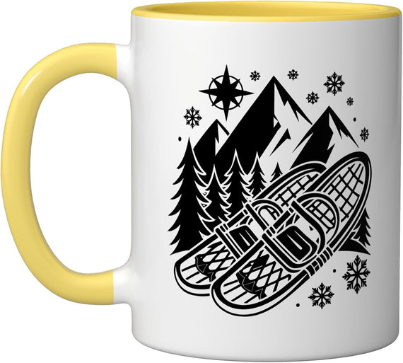 Snowshoe Winter Mountains Trail Compass Snowflakes Ceramic Mug
