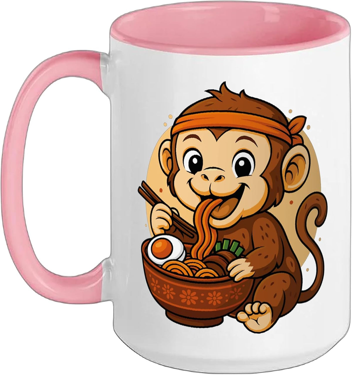 Kawaii Monkey Eating Ramen Graphic Japanese Monkey Graphic Ceramic Mug