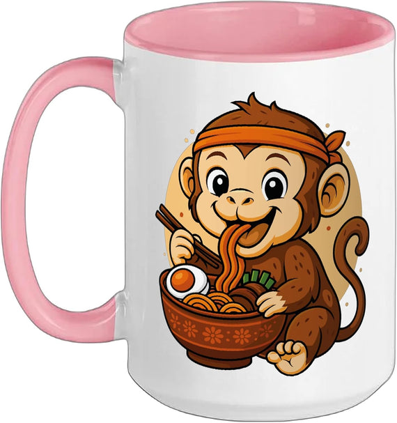 Kawaii Monkey Eating Ramen Graphic Japanese Monkey Graphic Ceramic Mug