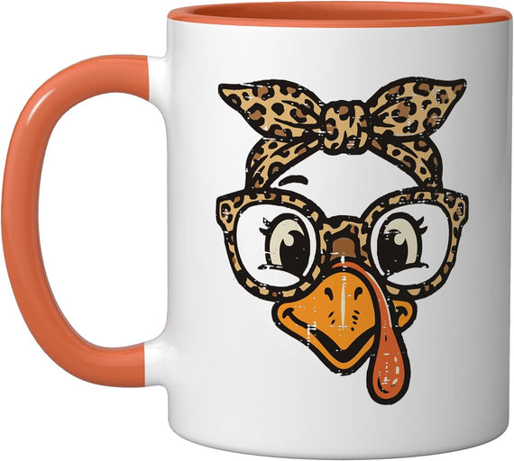 Turkey Face Glasses Bandana Thanksgiving Women Girls Kids Ceramic Mug