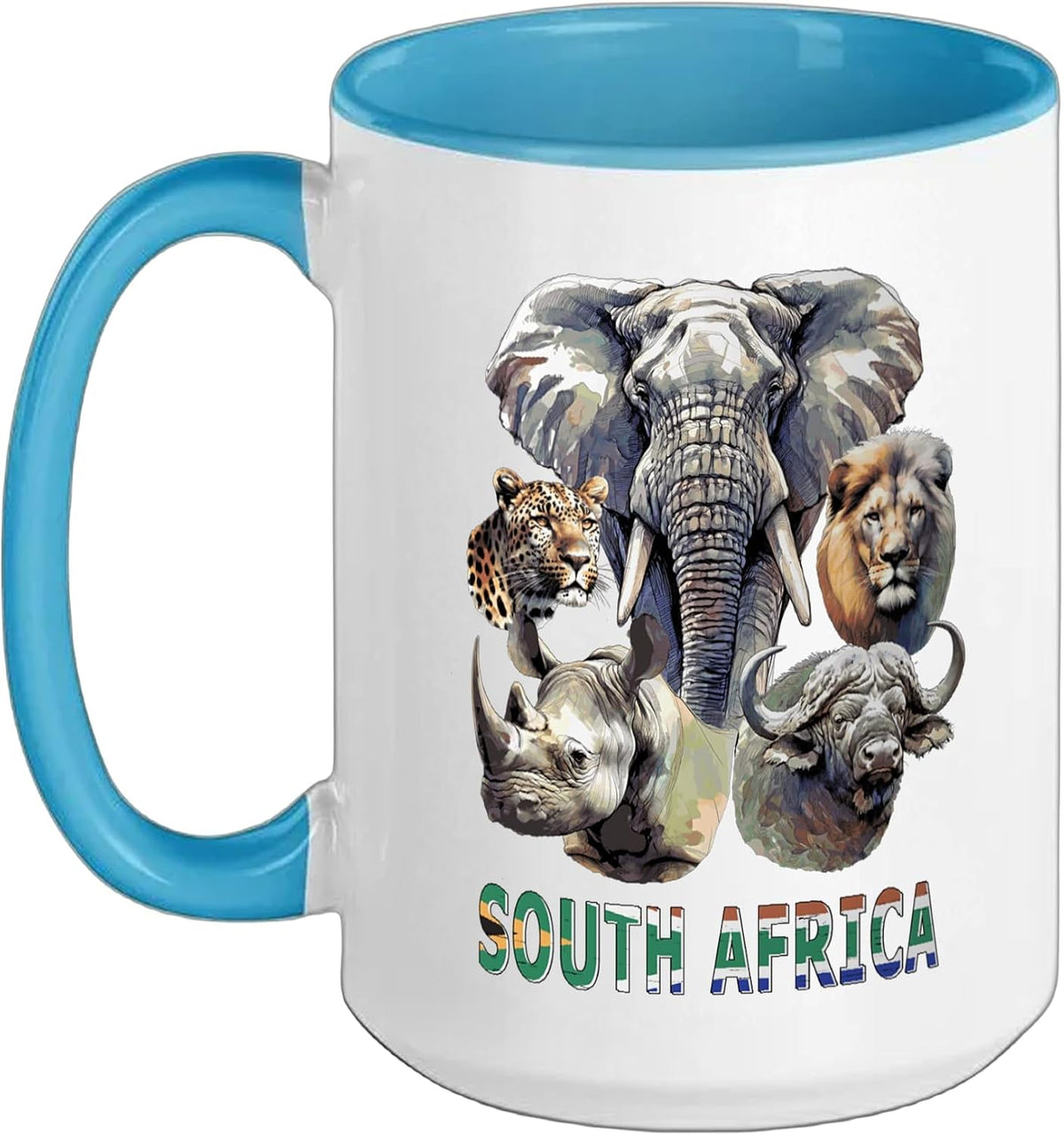 South Africa Big-Five Wildlife Watercolor For Safari Fans Ceramic Mug