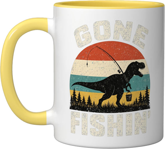 Gone Fishin T Rex Fishing Dinosaur Ceramic Mug