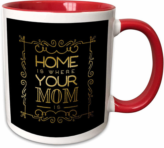 Golden Shimmering Home Is Where Your Mom Christmas Ceramic Mug