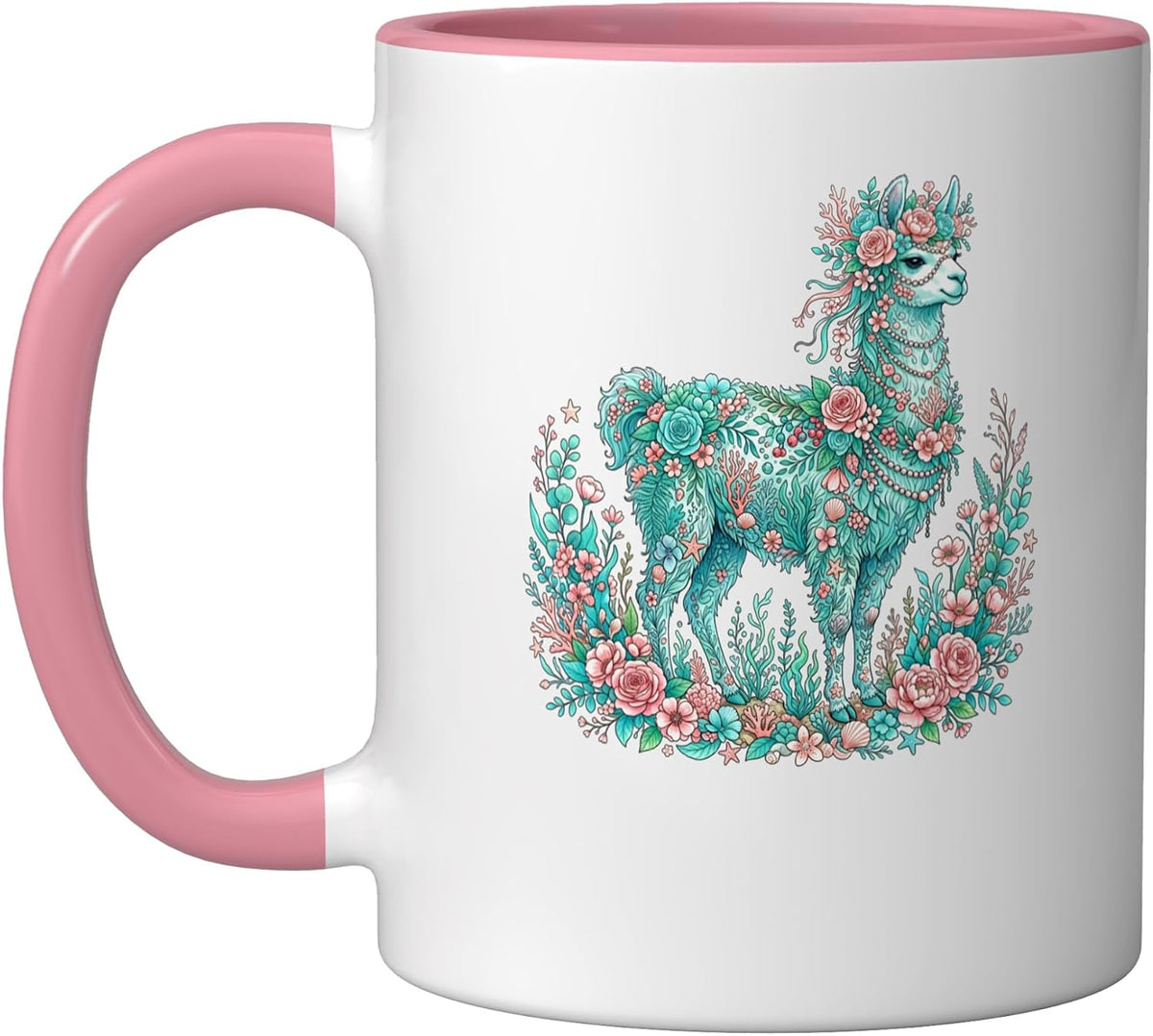Floral Alpaca Llama Botanical Garden Art Ceramic Mug