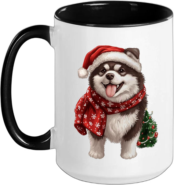 Cute Puppy In Santa Hat and Red Scarf Ceramic Mug