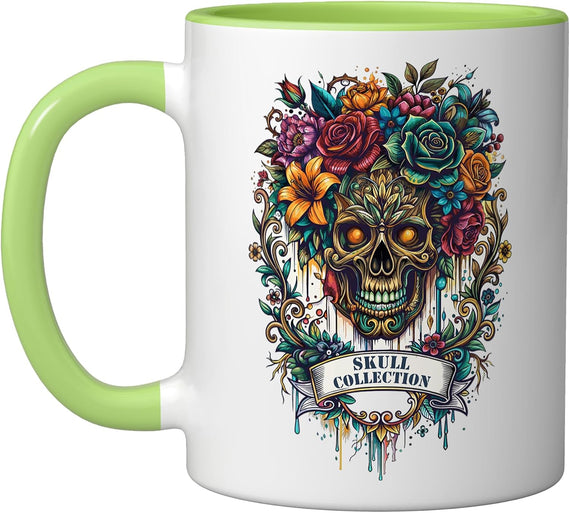 Skull And Flowers Gothic Rock Halloween Ceramic Mug