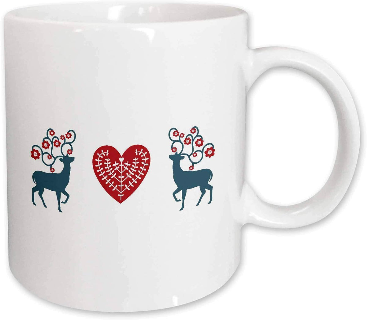 Cute Reindeer Pair Red Heart Ceramic Mug