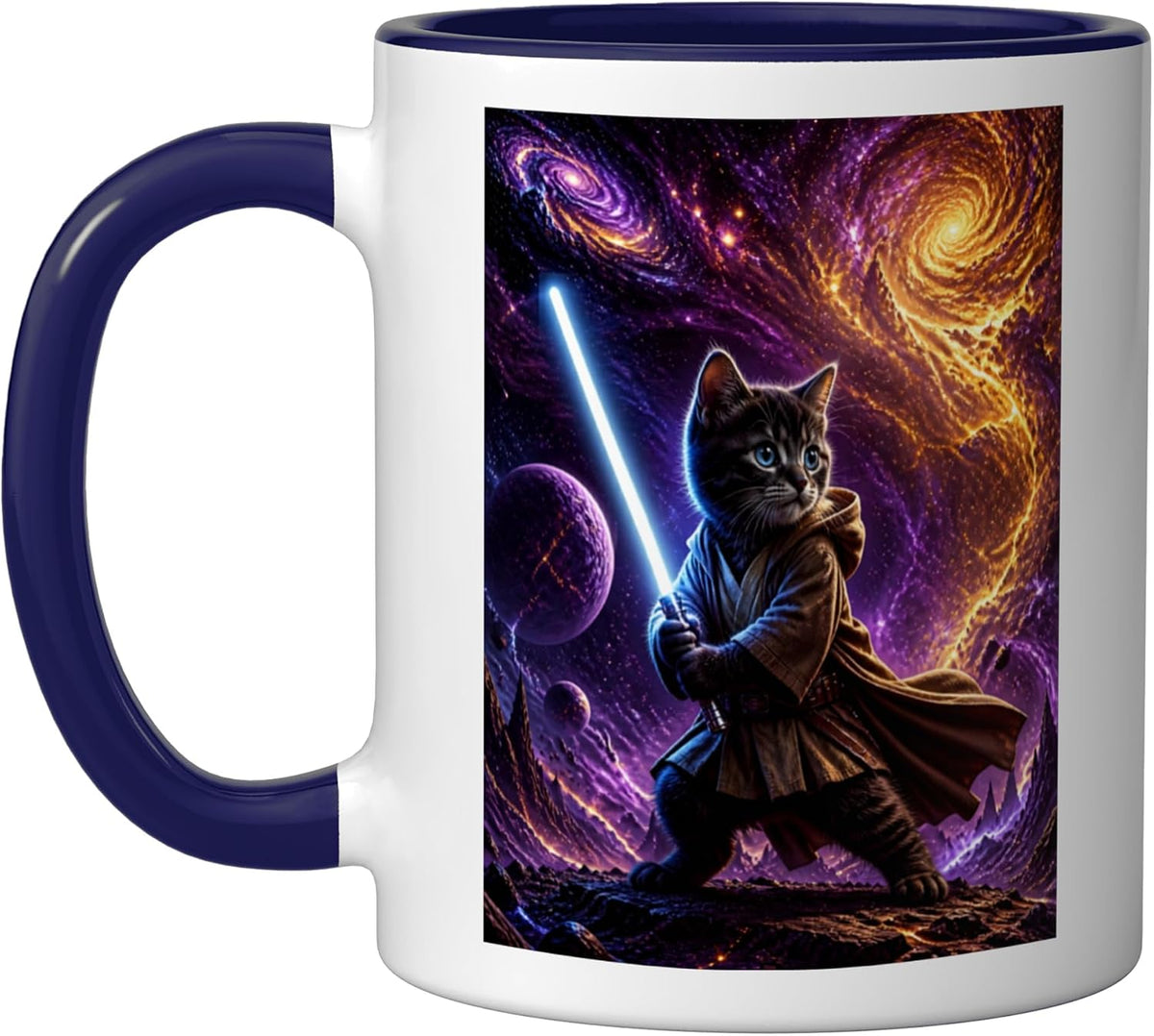 Cute Cat Jedi Knight Lightsaber Purple Galaxy Ceramic Mug