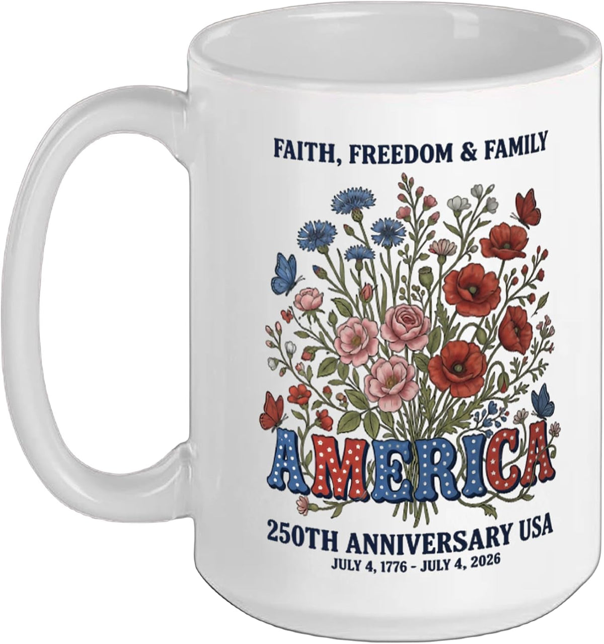 America Anniversary Usa Floral Patriotic 1776-2026 Ceramic Mug