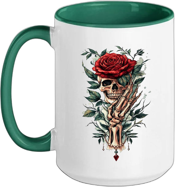 Skeleton Hand Holding Rose Gothic Ceramic Mug