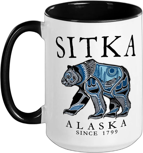 Sitka Alaska Tribal Art Bear Since 1799 Black Letters Ceramic Mug