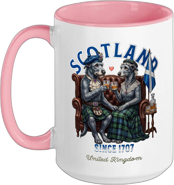 Sweet Scottish Deerhound Dog Pair Whiskey Love Scotland Ceramic Mug