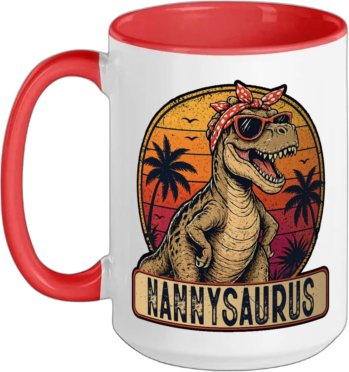 Nannysaurus T-Rex Retro Sunset Dinosaur Ceramic Mug
