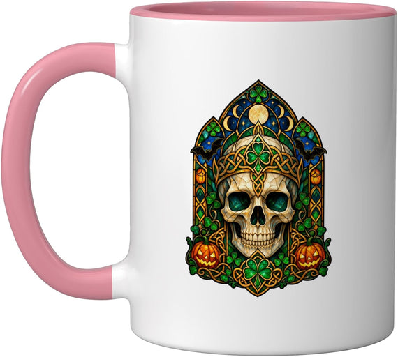 Stained Glass Celtic Skull Irish Halloween Ceramic Mug