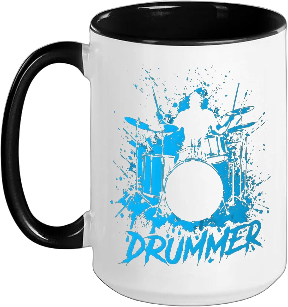 Drummer- Blue Drummer Silhouette With Dynamic Splatter Ceramic Mug