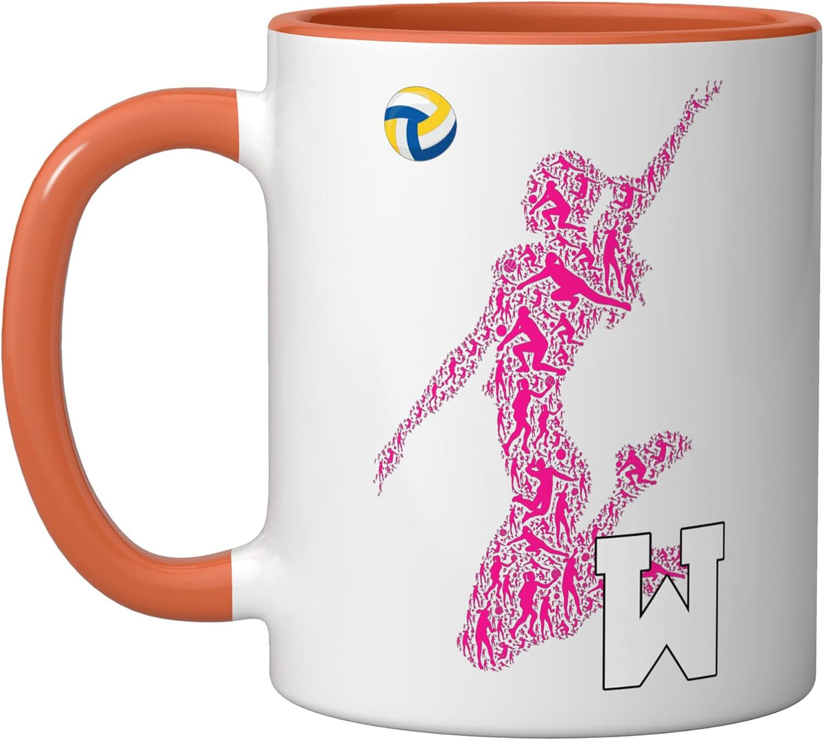 Womens Volleyball Letter W Initial Monogram - Pink Player Ceramic Mug