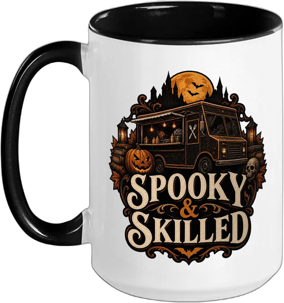 Spooky and Skilled Food Truck Halloween Ceramic Mug
