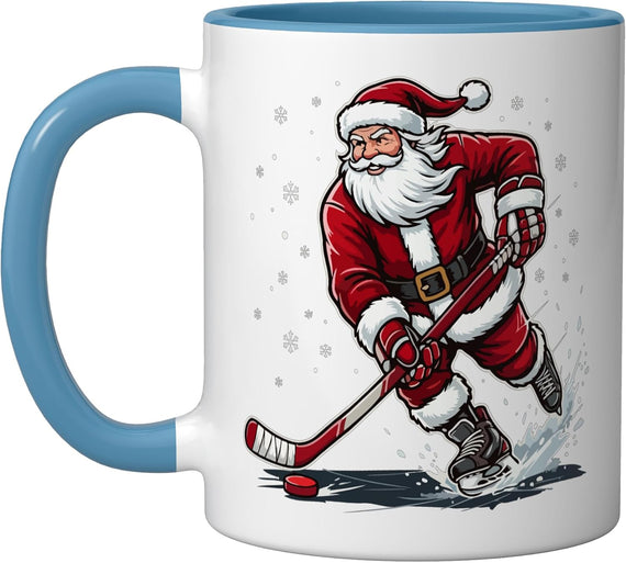 Santa Claus Ice Hockey Player Christmas Holiday Design Ceramic Mug