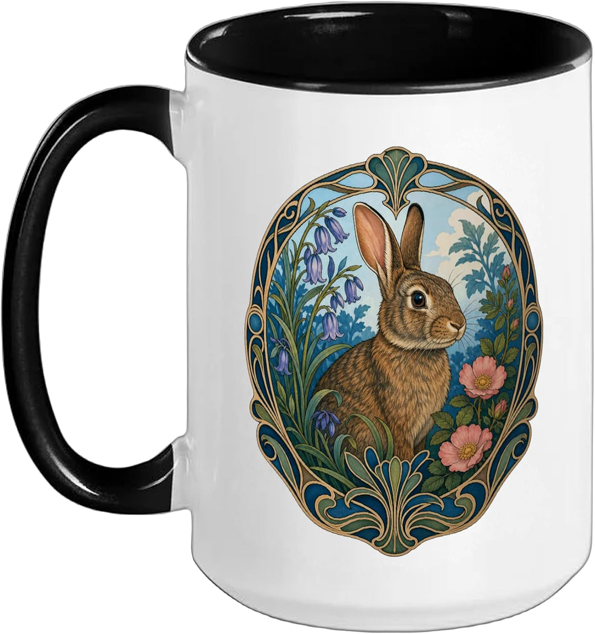 Cottontail Rabbit Art Nouveau Floral Frame Ceramic Mug